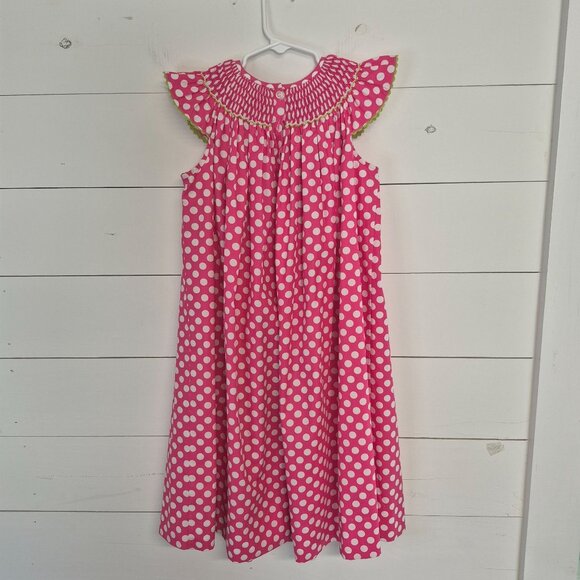 Jetter bugs Pink Polka Dot Girls Dress With Whale Embroidery & Ruffle Sleeves - Picture 3 of 8